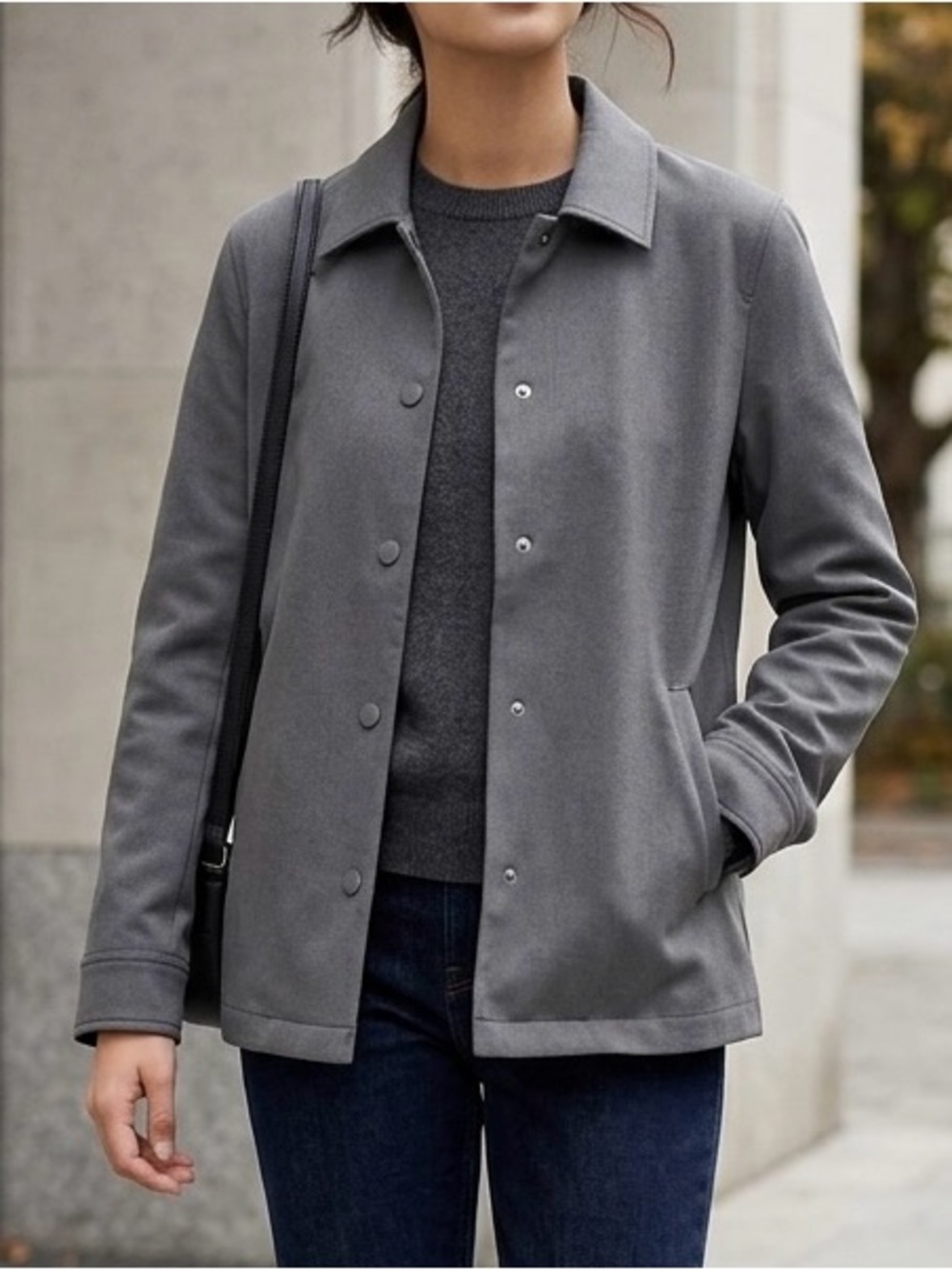 ZARA Gray 4-Way Stretch Collared Snap Jacket Womens XS